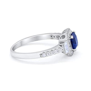 Halo Princess Cut Wedding Ring Simulated Blue Sapphire CZ 925 Sterling Silver